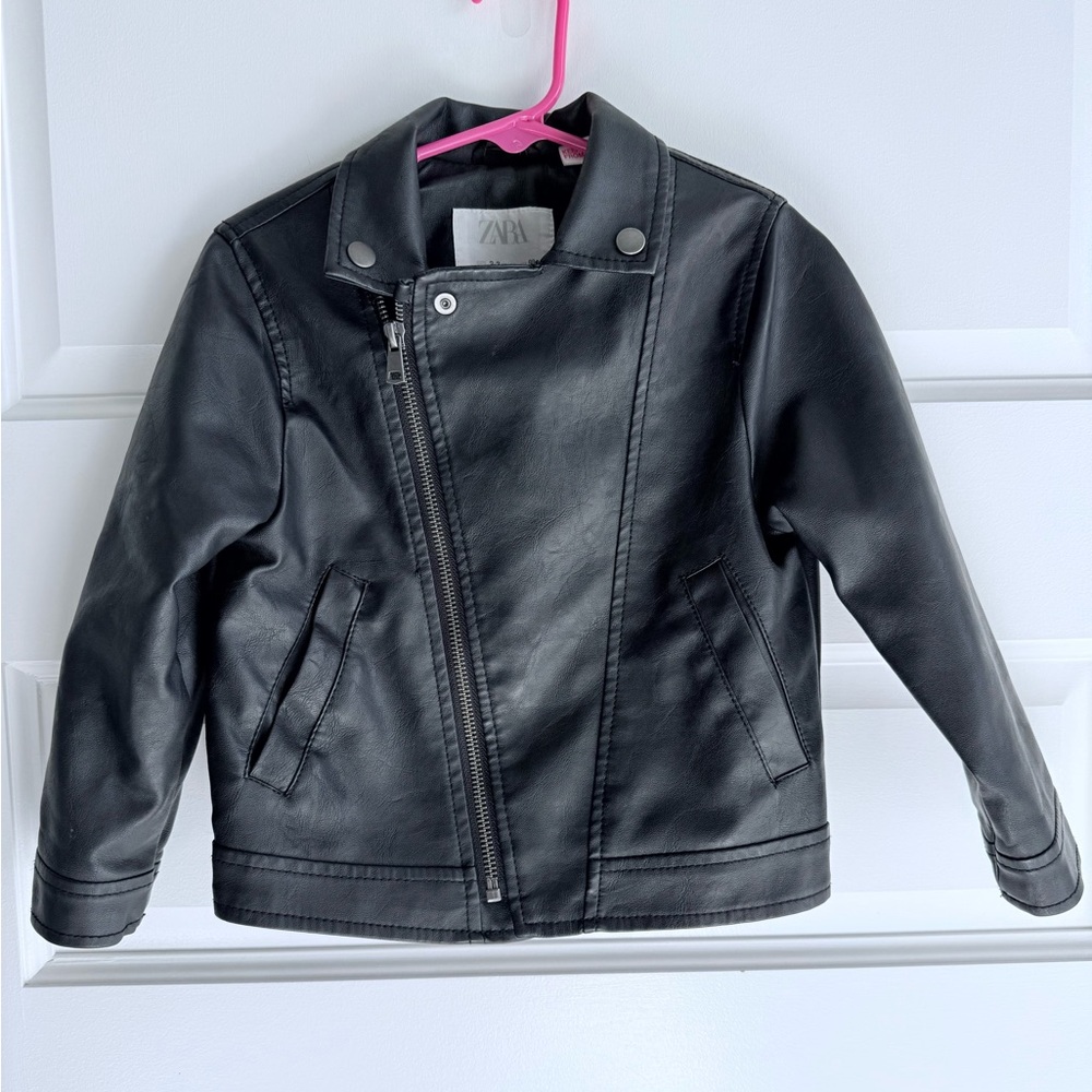 Zara Kids Black Faux Leather Jacket 2-3T